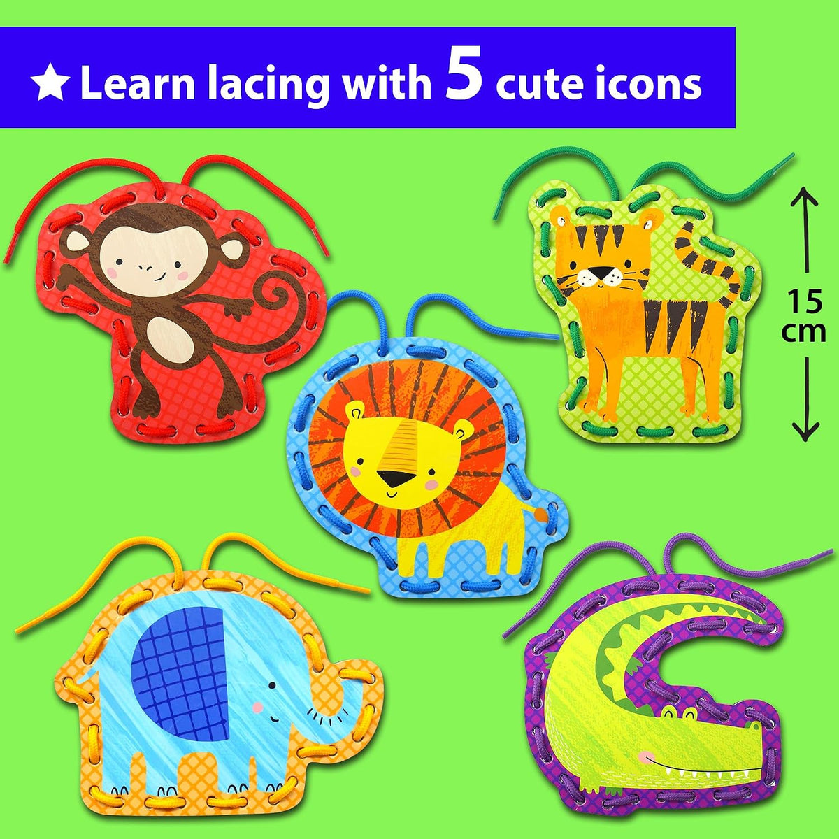 KRAFUN Princess, Unicorn & Mermaid Lacing Cards Age 3+ - Safari - Standard - image 3