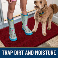 Smiry Dog Door Mat for Muddy Paws 30x20, Absorbs Moisture and Dirt Doormat, Non-Slip Washable Quick Dry Chenille Front Door Mat Indoor Entrance, Entryway Carpet for Inside Floor, Red