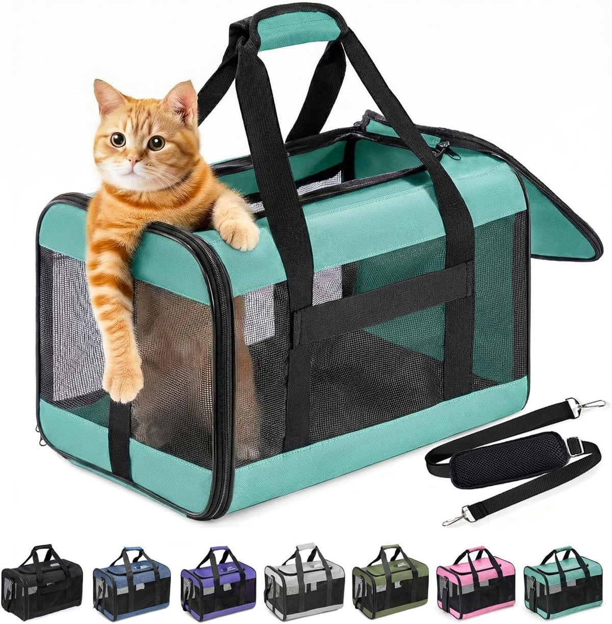 Conlun Cat Carrier Soft-Sided Pets Travel Carriers up to 15 Lbs - Turquoise / 17.0"L x 11.0"W x 11.0"H
