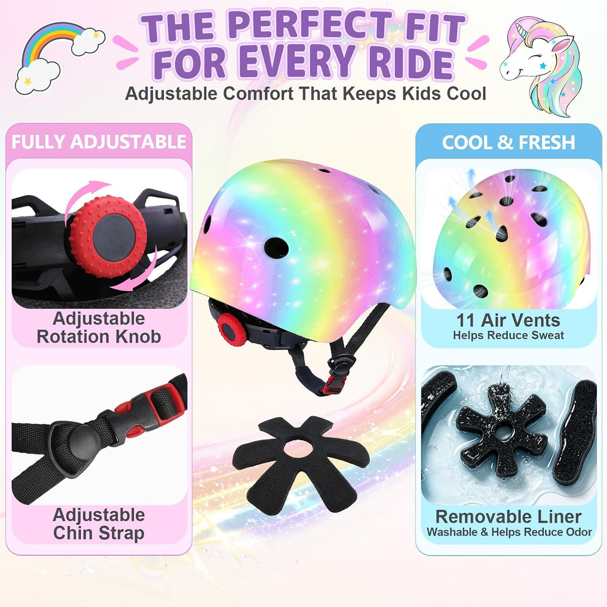 Unicorn Catcher Kids Helmet and Knee Pads Set - Rainbow / Small: 3-8 year - image 4