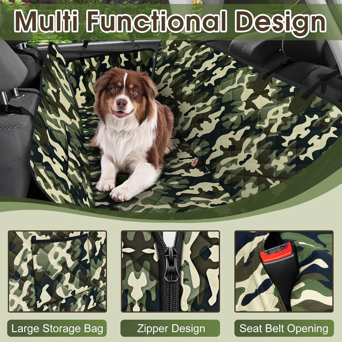 Waterproof Dog Car Seat Cover for Back Seat, Pet Hammock, L - Camouflage / Small,Standard - image 3