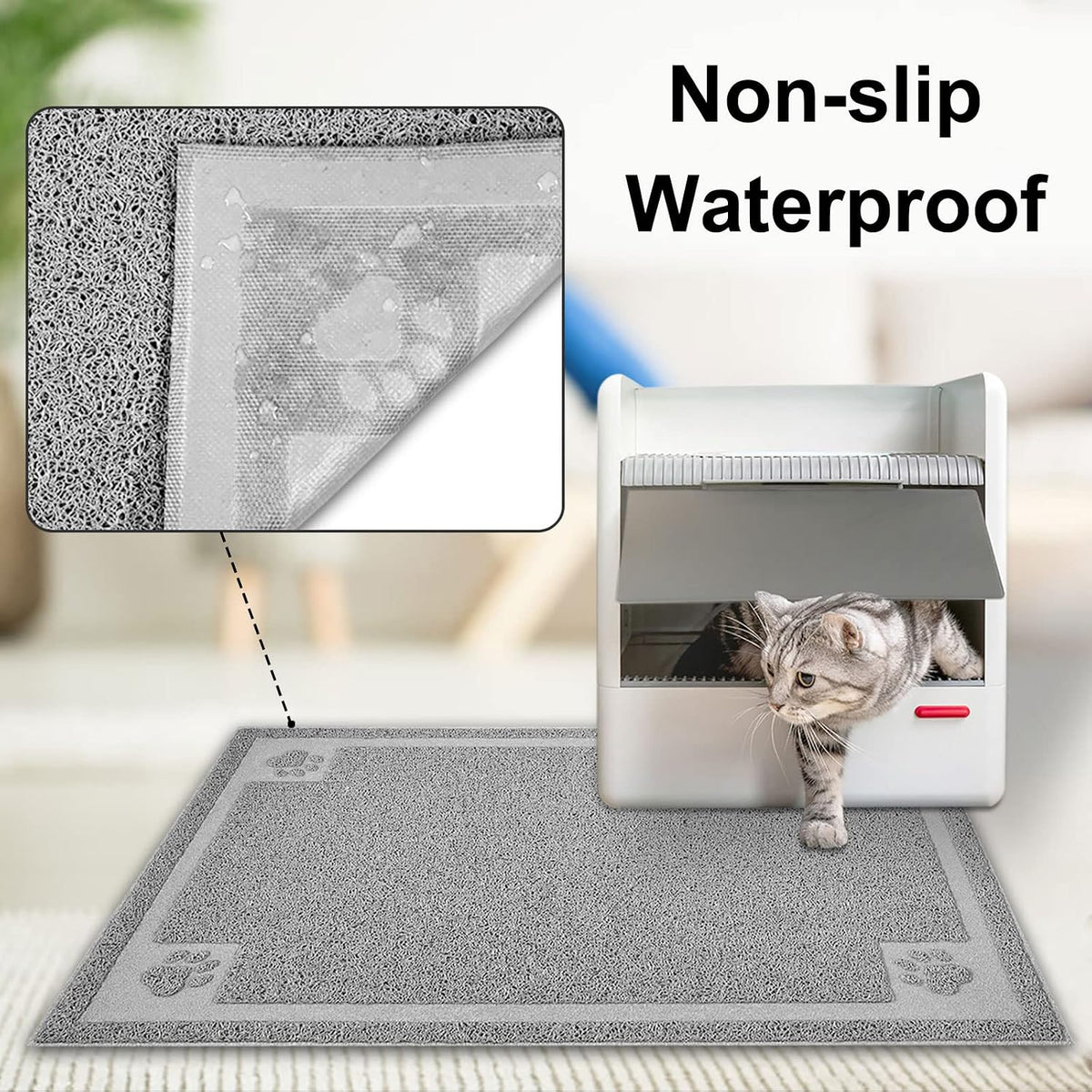 UPSKY Large Cat Litter Mat Trapper 35"×23", Waterproof, Non-Slip - Light Grey - image 4