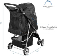VIVO Pink 4 Wheel Pet Stroller for Cat, Dog and More - Black - image 3