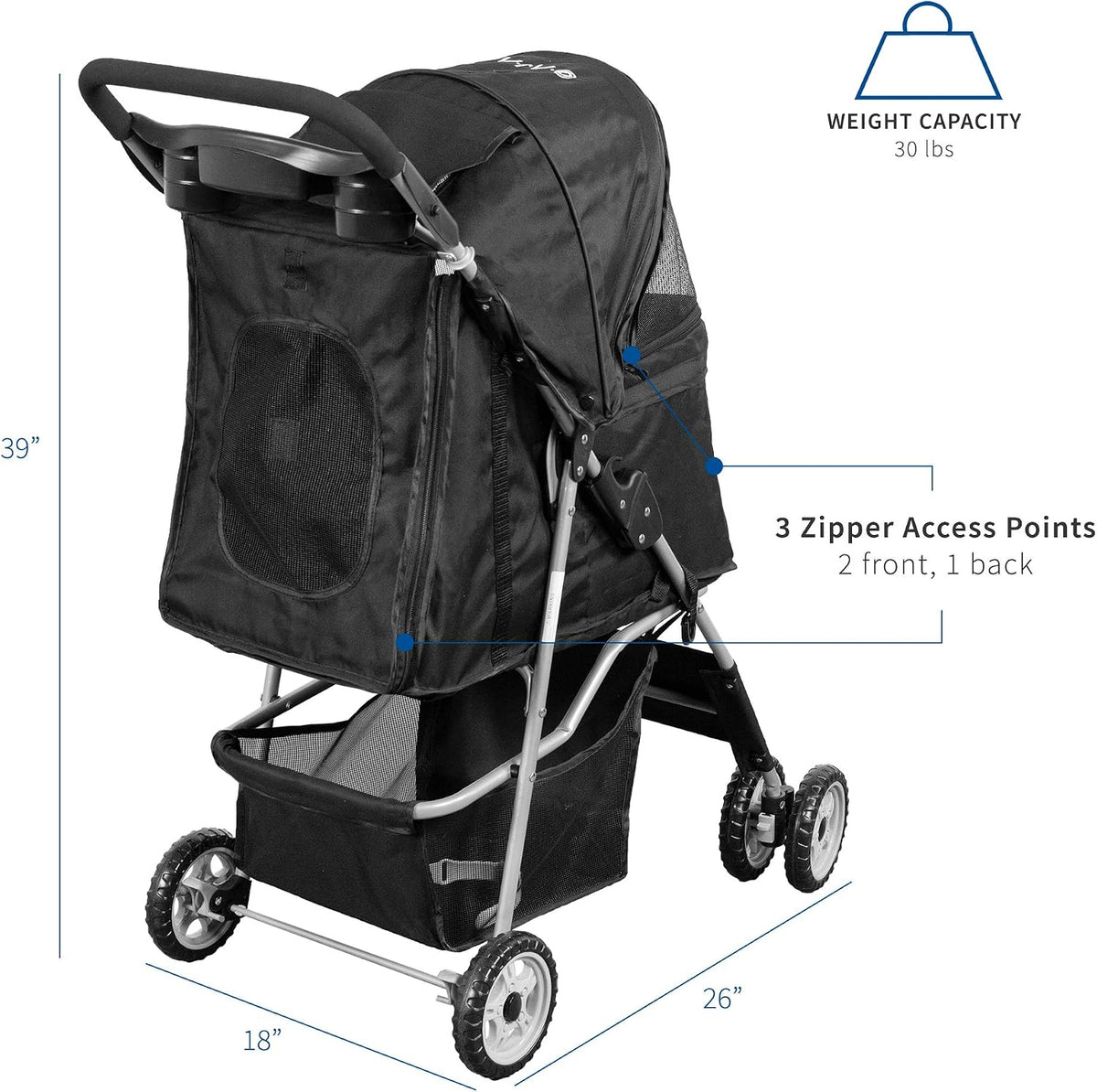 VIVO Pink 4 Wheel Pet Stroller for Cat, Dog and More - Black - image 3