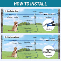 Dog Runner for Yard, Heavy Duty 100FT Dog Runs for Outside with 10FT Tie Out Cable, Trolley System - 75ft run cable+10ft tie out cable / Dark Blue - image 4