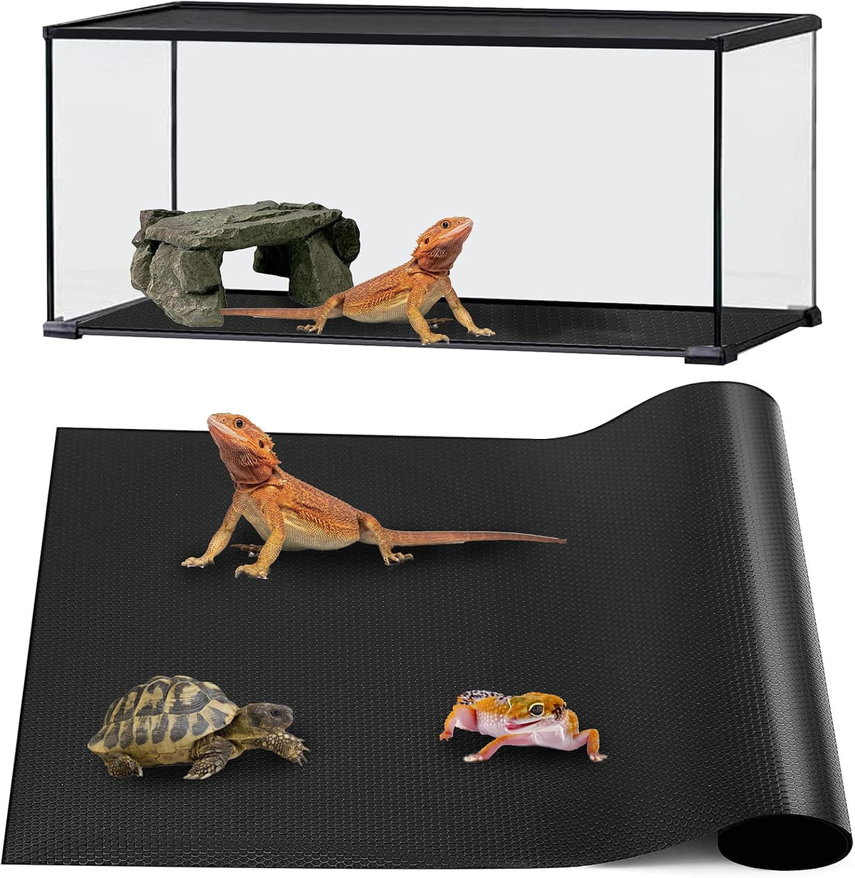 Bearded Dragon Tank Accessories, Reptile Mat - 18x72" Black