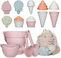 MarcZero silicone beach toys set with bucket, watering can, shovel and sand molds in pink