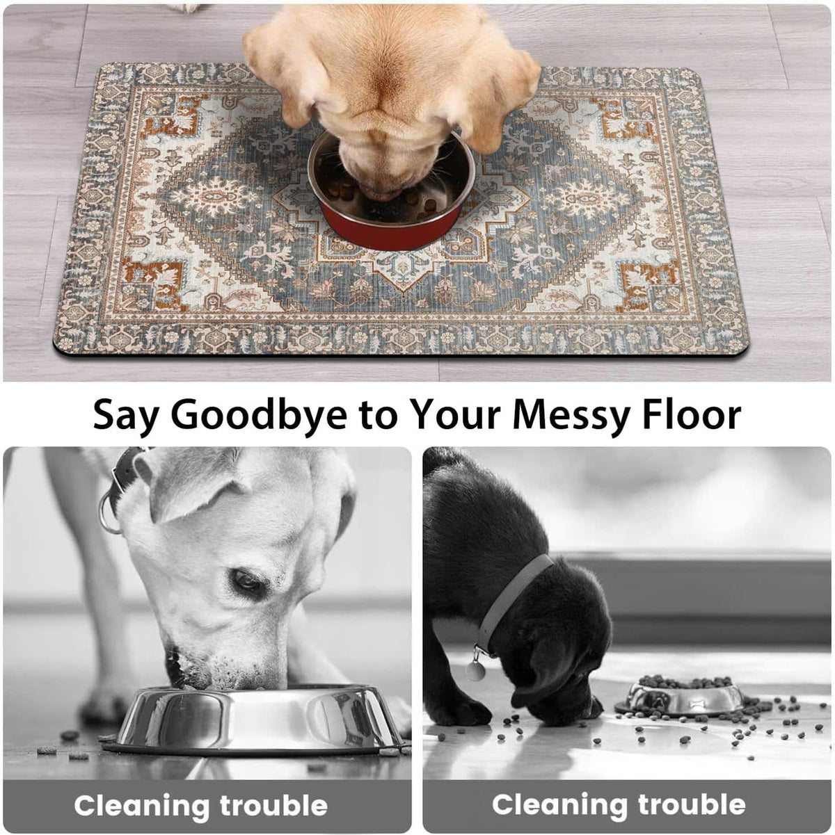 Dog Food Mat for Floors, Absorbent Pet Cat Food Bowl Mat - Bohemia 2 / 27"L x 17"W - image 3