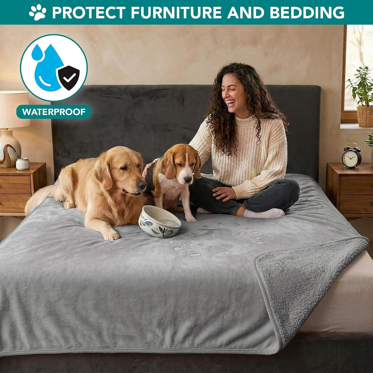 PetAmi Waterproof Dog Blanket Puppy Couch Bed Cover Queen 90x90 - Light Gray / Large (40x60) - image 2