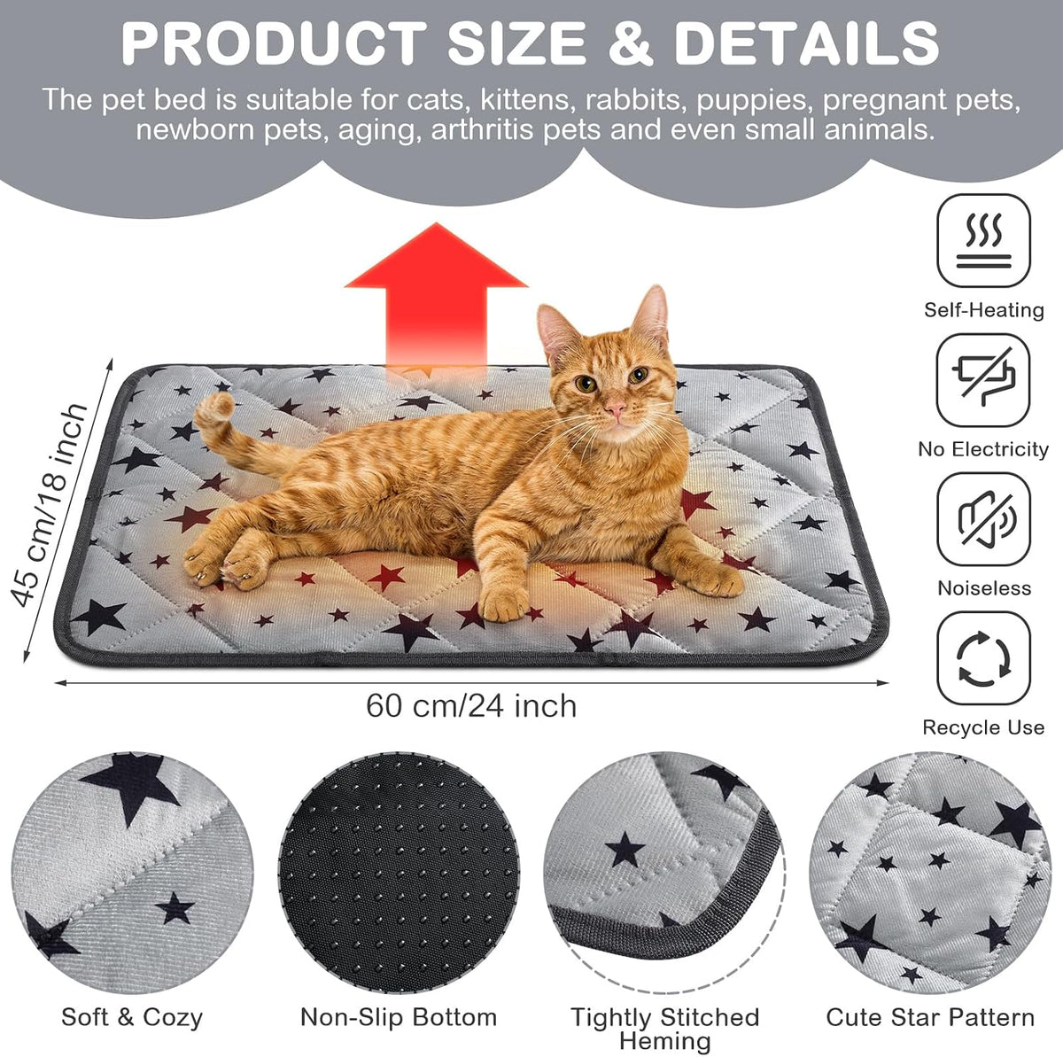 4 Pack Self Warming Cat Bed - Gray / 18'' X 24'' / Rectangle - image 2