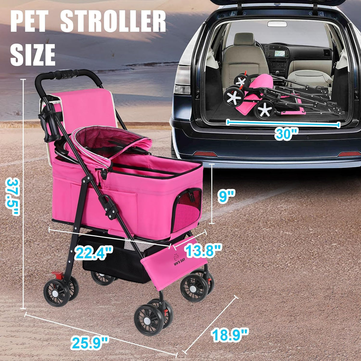 3 in 1 Pet Dog Stroller for Small Medium Dogs 10-50 lbs - Pink - image 3