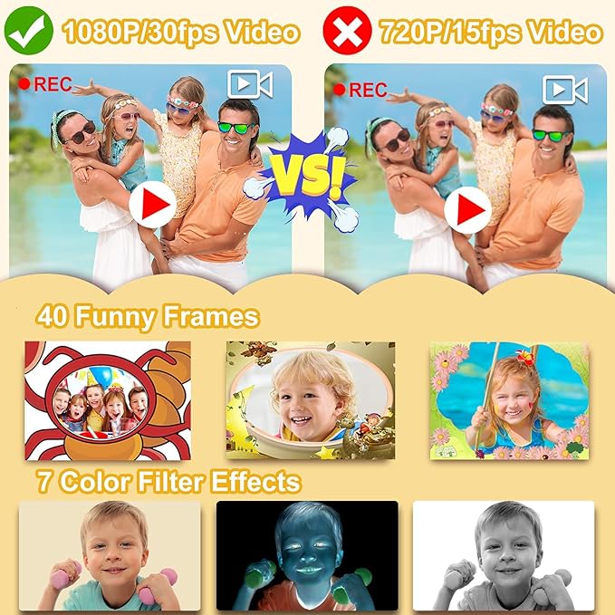 PROGRACE Kids Waterproof Camera - 3 4 5 6 7 8 9 10 Year Old Girl Birthday 1080P HD Underwater Video Camera for Kids Pool Toys Toddler Digital Cameras with 32GB Card Yellow