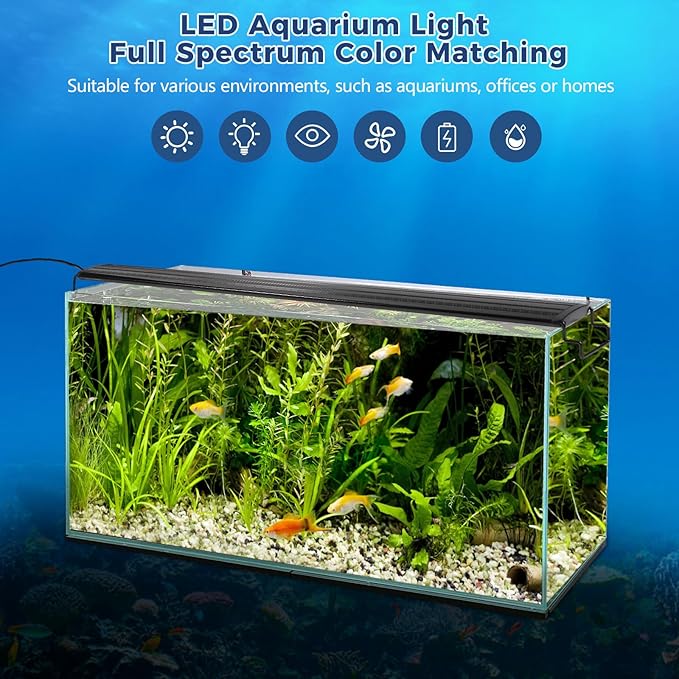 Tatub 16W LED Aquarium Light for 24"-30" Fish Tank, Full Spectrum Fish Tank Light with White Blue Red Green LEDs, 10 Levels of Brightness，Timer Auto On/Off