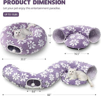 Cat Tunnel for Indoor Cats, Cute Peekaboo Cat Cave with Dangling Balls, Pet Donut Tunnel Bed with Circle Mat for Puppy Kitten Rabbit, Purple