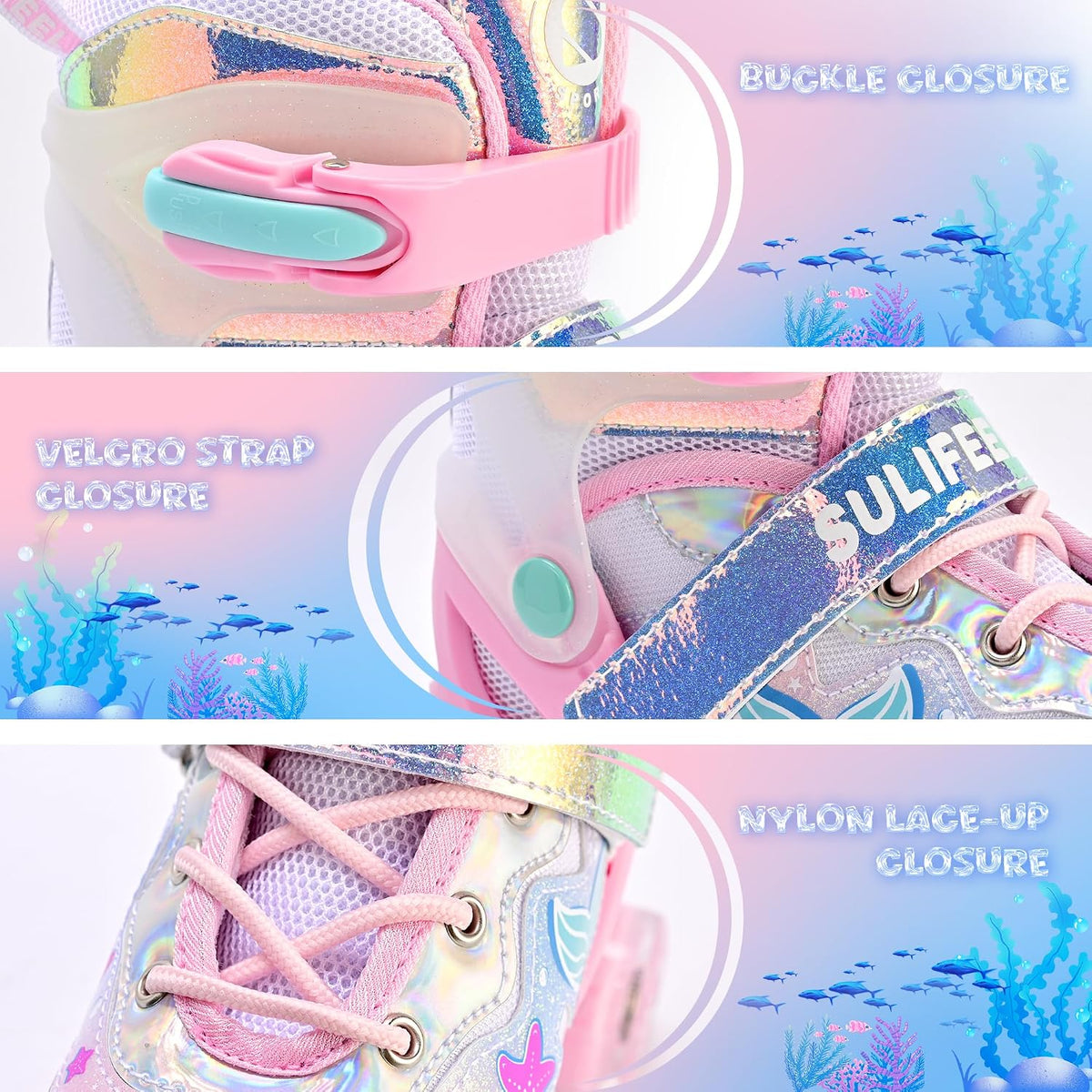 SULIFEEL Adjustable Kids Roller Skates, Light up Wheels – Fun for Kids & Family - E Seashell Pink / Small - Little Kid - image 3