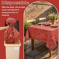 NatNarr 3 Pack Wood Grain Plastic Tablecloths - Red Stone Wall - image 3