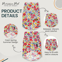 Parisian Pet Dog Shirt - Floral Pattern 100% Cotton Dog Summer Clothes - Stylish Dog Beach Oufit - Hook and Loop Closure Dog Costume - Machine Washable Dog Shirts for Large Dogs - L