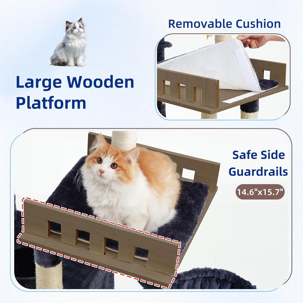Maine Coon Cat Tree, Heavy Duty Cat Tower for 20 lbs+, GCT033G – Essentials for Cats - 52 inches / Dark Gray - image 2