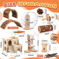 18 Pcs Hamster Cage Accessories Set with Hamster Wheel Maze House – Essentials for Small Pets - Natural Log Style - image 3