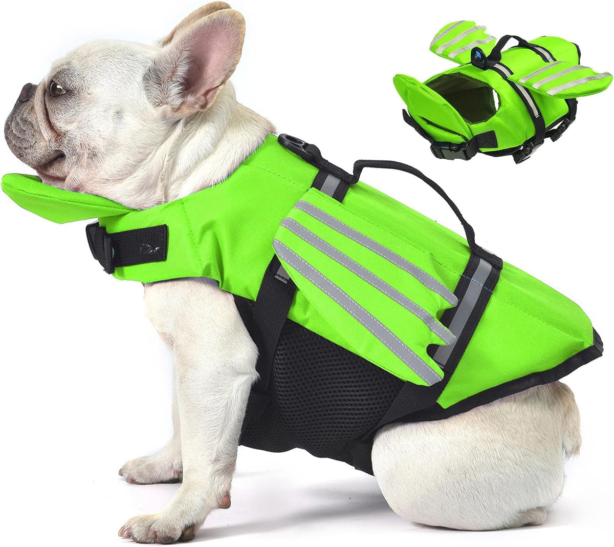 Dog Life Jacket, Cute Wings Adjustable Dog Life Vest with Chin Float and Handle for Swimming - Green / M (Chest Girth 16.1"-24.8")