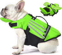 Dog Life Jacket, Cute Wings Adjustable Dog Life Vest with Chin Float and Handle for Swimming - Green / M (Chest Girth 16.1"-24.8")