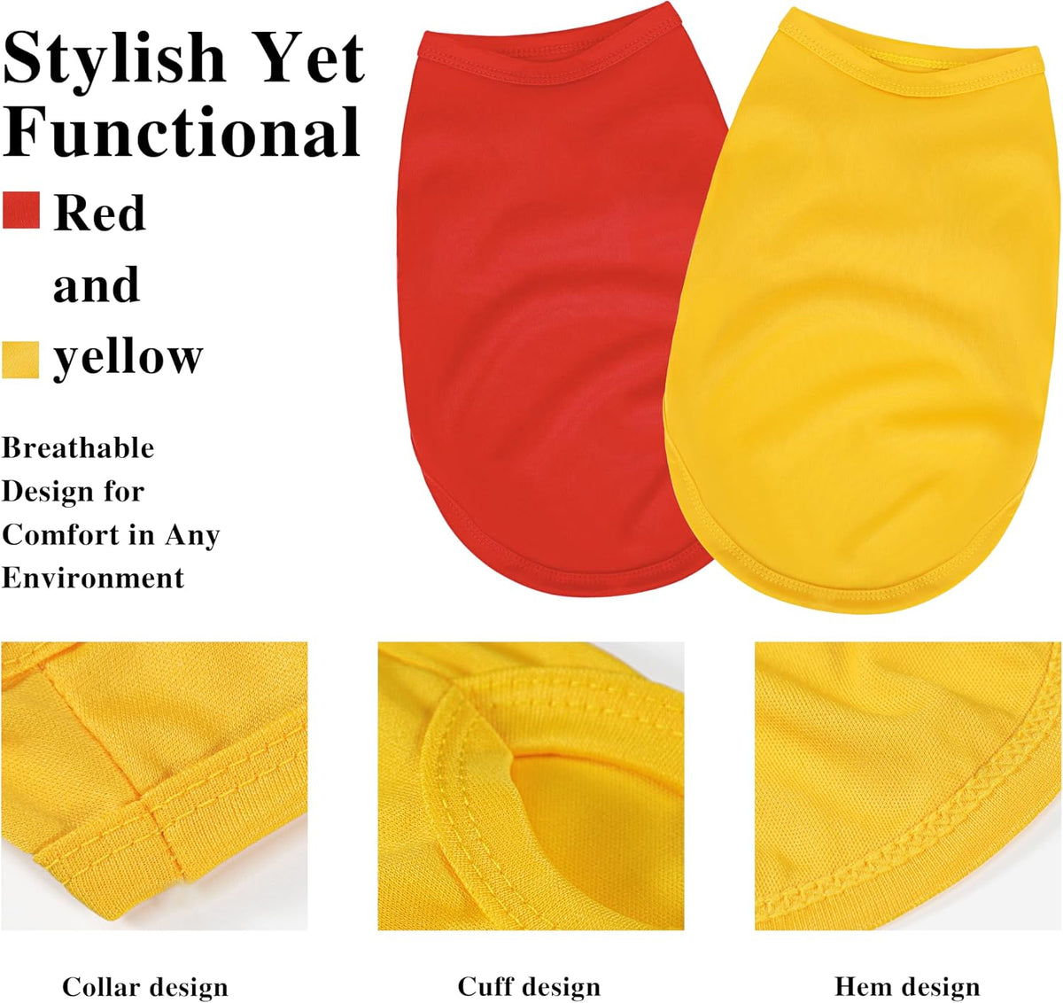 2 Pack Solid Color Dog Shirts, Lightweight, Quick Dry - Orange,Red / M (16'' Chest) - image 2