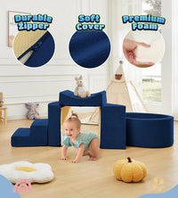 Elftopia foam climbing blocks with ball pit, stair climber and triangle wedge in beige - view 17