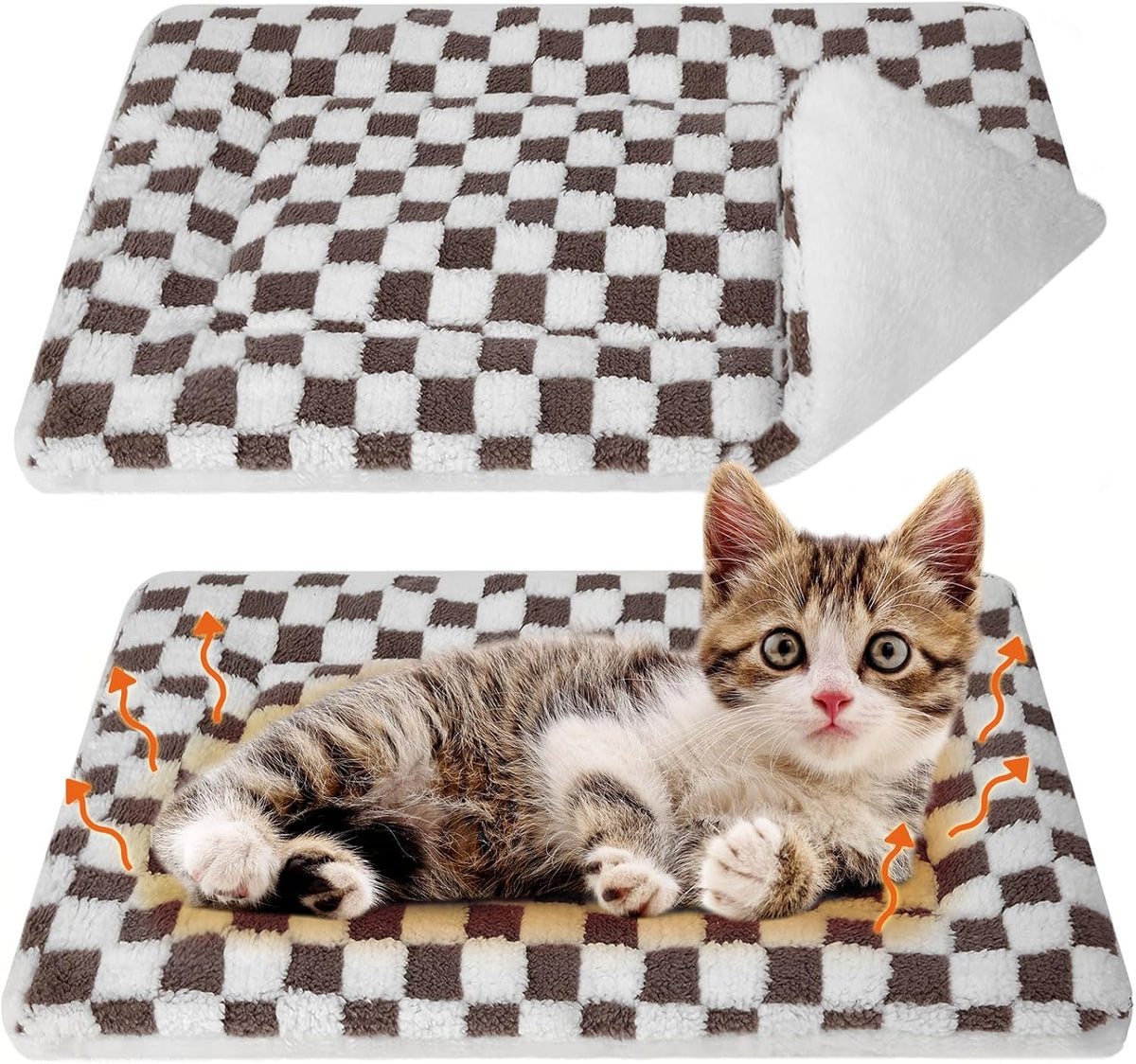 2 Pack Self Warming Cat Dog Bed Pad - Dark Brown / 21" X 14" / Plaid