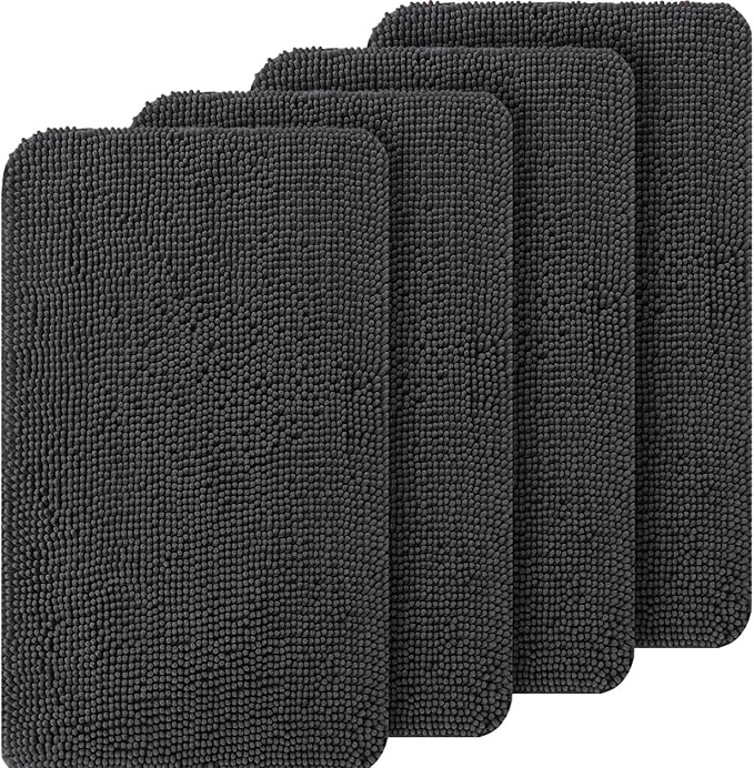OLANLY Dog Door Mat Set 4-Piece 24x16, Absorbs Moisture and Dirt, Absorbent Non-Slip Washable Doormat, Quick Dry Chenille Mud Mat for Dogs, Entry Indoor Entryway Carpet for Inside Floor, Dark Grey