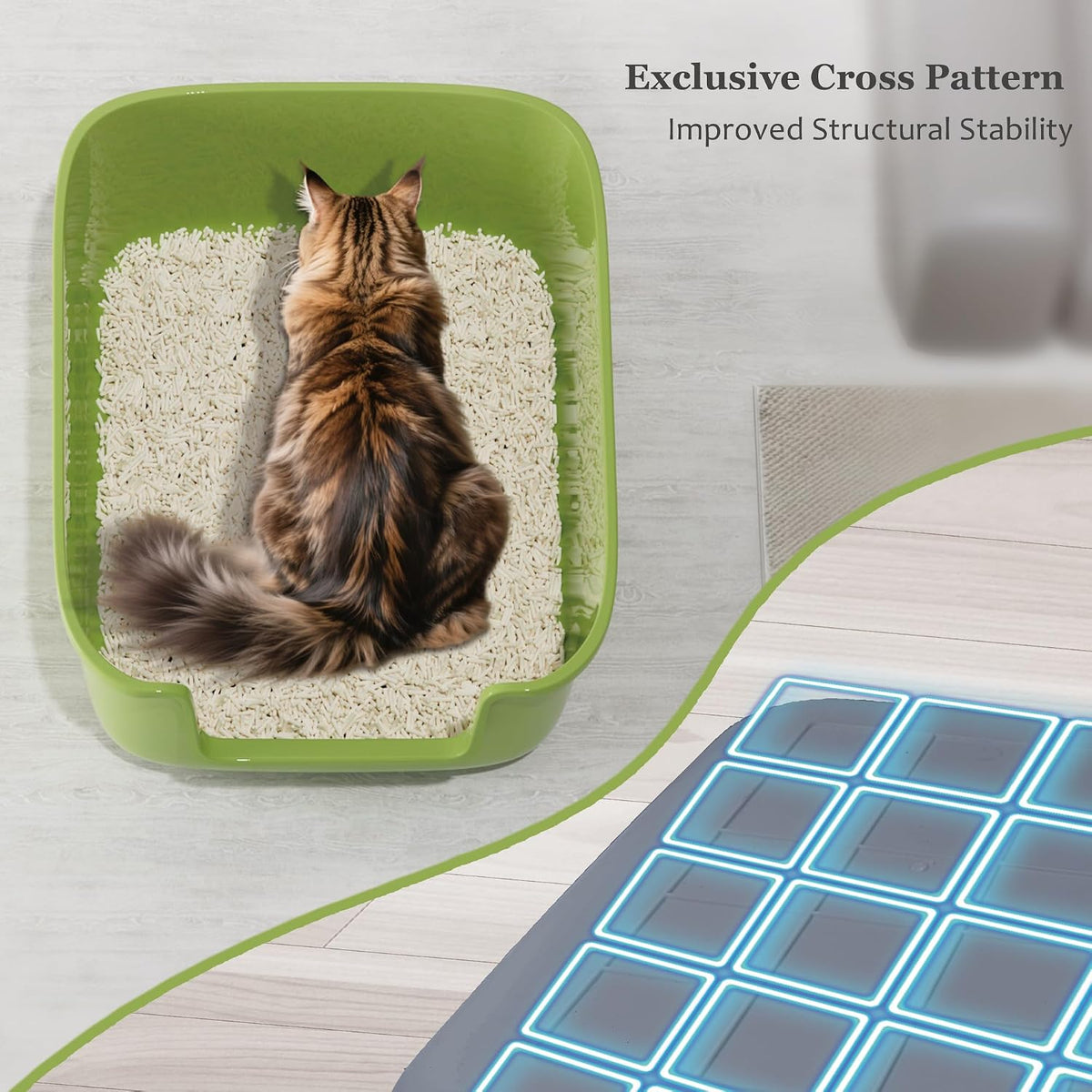 Vealind Large Cat Litter Box High Sided Entry Cat Litter Pan 50 x 40 - Green - image 4