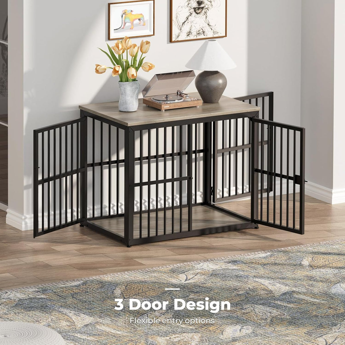 Lyromix 48'' XXL Dog Crate Furniture with 3 Doors for Large Dogs – Essentials for Dogs - Ancient gray / 33.1"L x 22.1"W x 26.0"H - image 3
