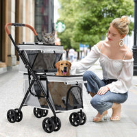 Double Pet Stroller for 2 Dogs & Cats, Double-Decker, Blue – Essentials for Dogs - Gray - image 2