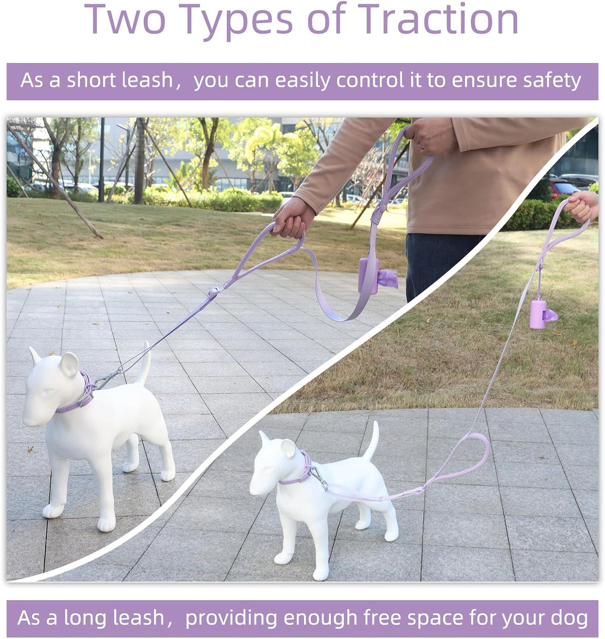 Wisedog Two Handles Dog Leash, Lilac - Lilac Purple / L - image 2