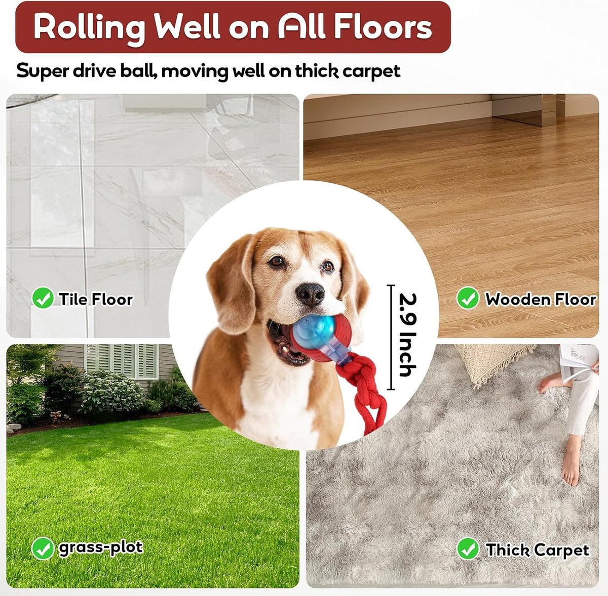 Dog Toys Interactive Rolling Ball with Rope, Motion-Activated – Essentials for Dogs - image 2