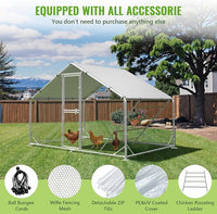 Large Metal Chicken Coop, 10x6.5x6.5FT Chicken Runs for Yard with Cover,