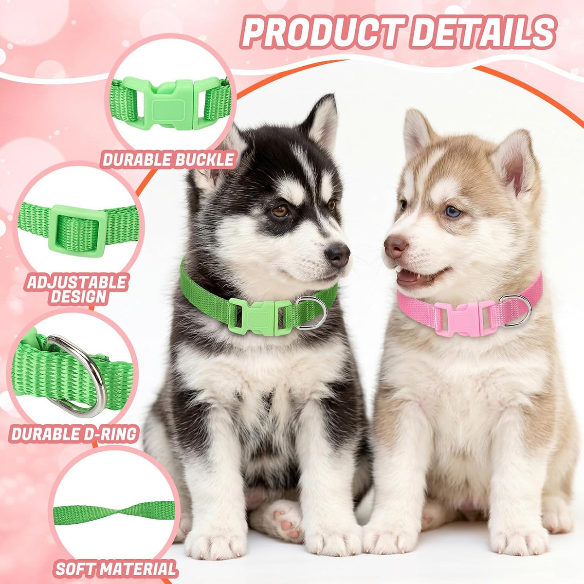 12 Pack Puppy Collars for Litter, Adjustable Puppy ID Collars – Essentials for Small Pets - M / Solid Color - image 3