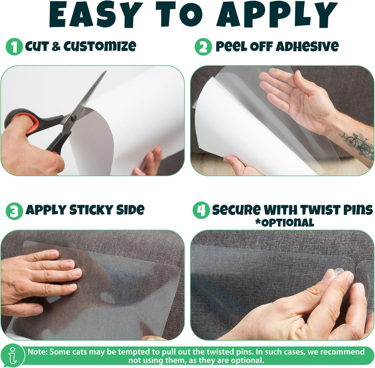 Anti Cat Scratch Furniture Protector, Heavy-Duty - 12-Pack + 60 Pins - image 3
