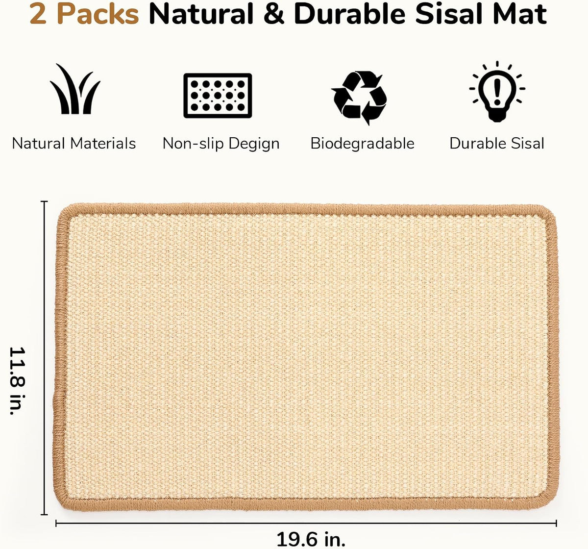 FUKUMARU Cat Scratcher Mat - Beige-2 Packs-19.6 x 11.8 Inch - image 2