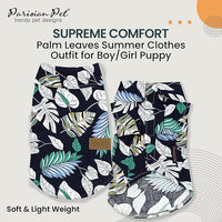 Parisian Pet Palm Leaves Dog Shirt - 100%Cotton Summer Clothes - Stylish Beach Outfit - Hook and Loop Closure - Machine Washable for Medium Dogs - M