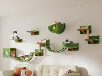 Cat Wall Shelves, 9-in-1 Wood Cat Wall Furniture Set, Burlywood – Essentials for Cats - Green / 13 Piece Set