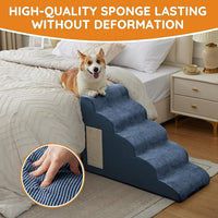 Pet Stairs for Small Dogs - 3-Step Curved Dog Ramp for Bed, Couch, Sofa, Car and Chairs - Non-Slip Bottom Design - High Density Foam Portable Pet Step - Navy