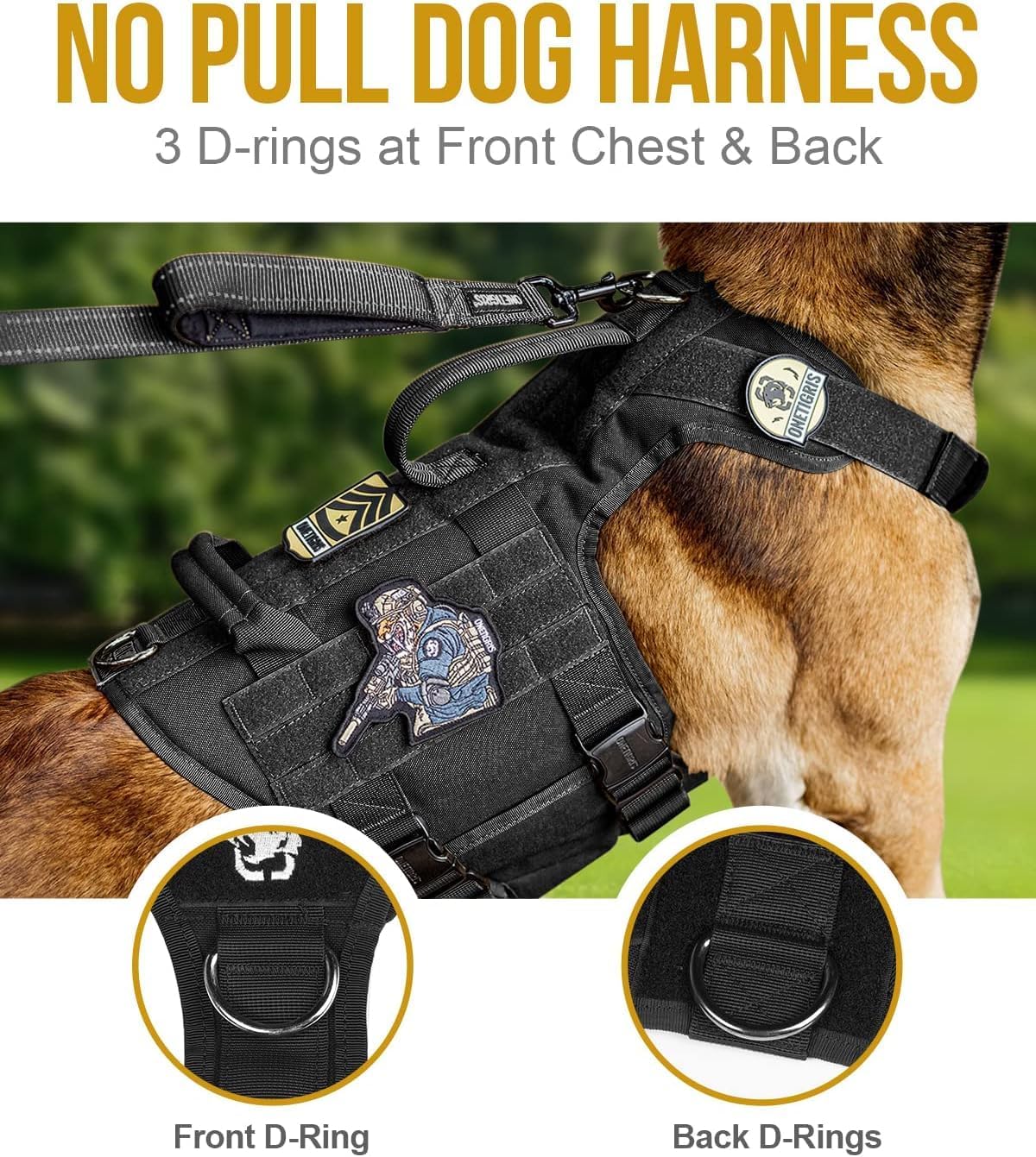 OneTigris Tactical Dog Harness with 5X Metal Buckle - M / Black - image 2