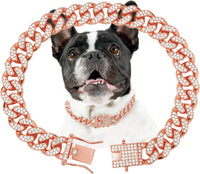 Gold Dog Chain Diamond Gold Chain Dog Collar Walking Metal - Rosegold / 12inch