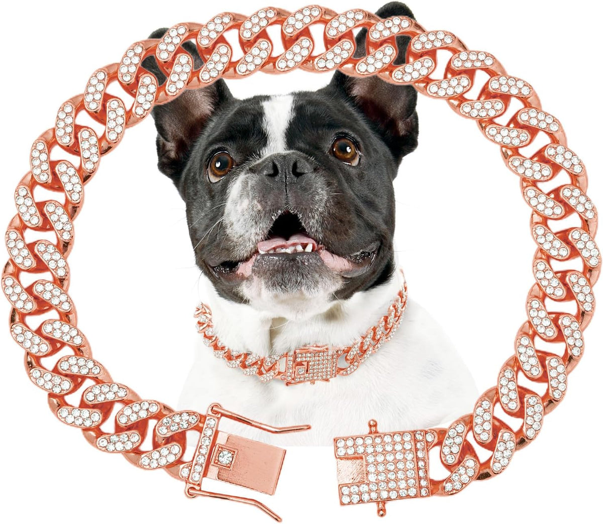 Gold Dog Chain Diamond Gold Chain Dog Collar Walking Metal - Rosegold / 12inch