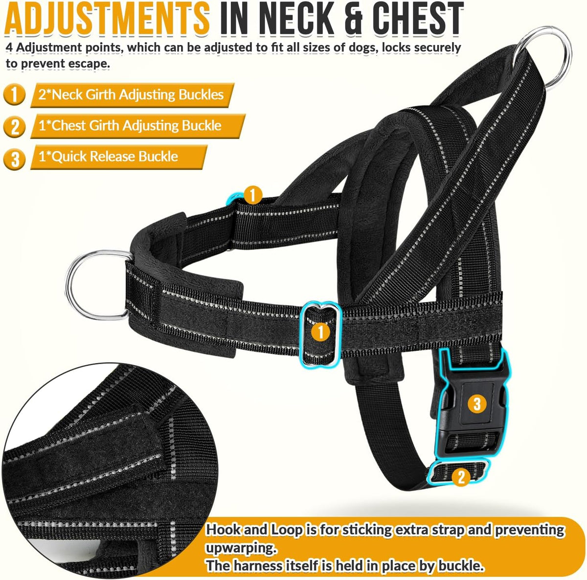 SlowTon No Pull Dog Harness and Leash Set, Heavy Duty - Black / Large - image 2