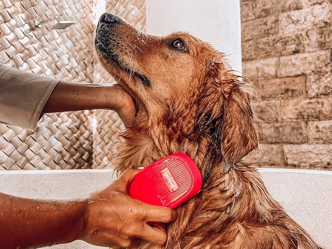 Tuff Pupper Dog Bath Brush, Silicone Pet Hair Remover Brush for Shampooing & Massaging Dogs, Dog Washing Brush with Soft Rubber Bristles Gently Removes Loose & Damaged Fur