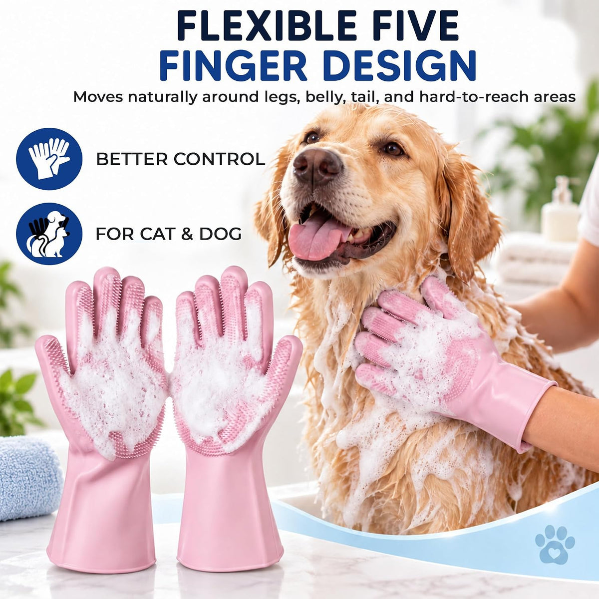 NVNAN Silicone Pet Washing Gloves with High-Density Teeth for Dogs - Pink - image 4