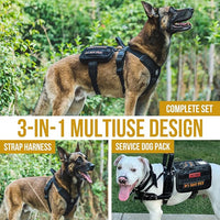 OneTigris Service Dog Vest Harness, Service Dog Cape Guardian Dog Backpack Harness with Pouches Dog Saddle Bag for Small Medium and Large Dogs (Black, M)