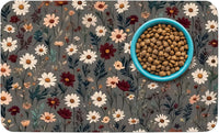 Patterned Cat & Dog Bowl Mat for Food and Water - Small (12" x 20") / Brown-flowers