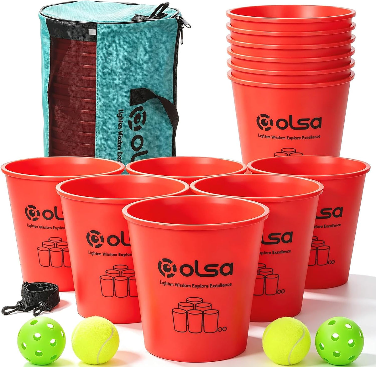 Olsa giant yard pong outdoor game with 12 plastic buckets, 4 balls and carry bag - view 4